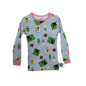 4/$12 💥🆕 Minecraft Grey Long Sleeve Girls Pajama Shirt Top | Size 4 | 1077